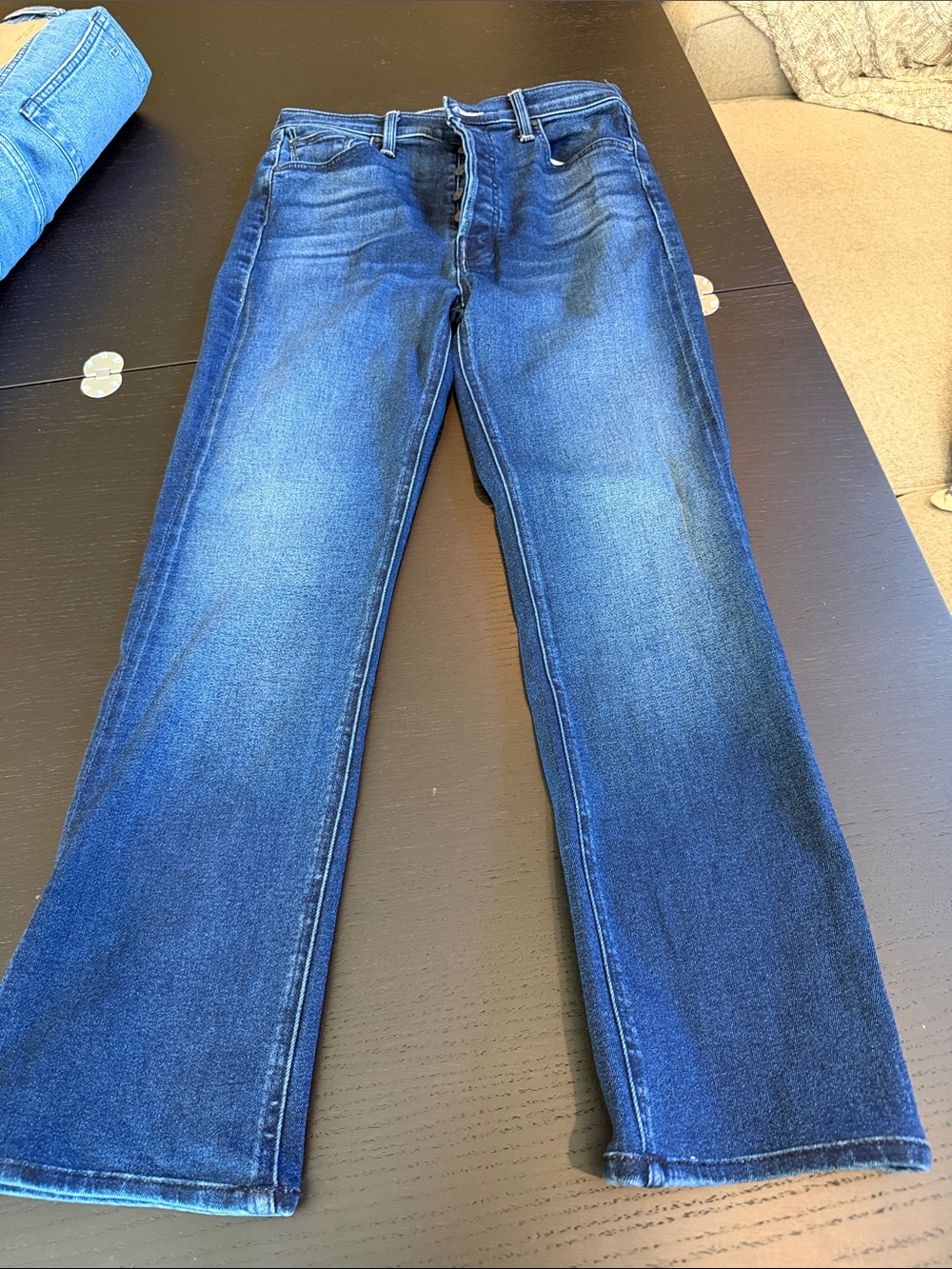 MOTHER Blue Flare Jeans with Faded Finish